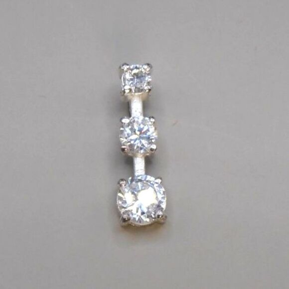 Sterling Silver Necklace Pendant with 3 CZ Stones 3/4" Drop Stamped 925 - Picture 1 of 4